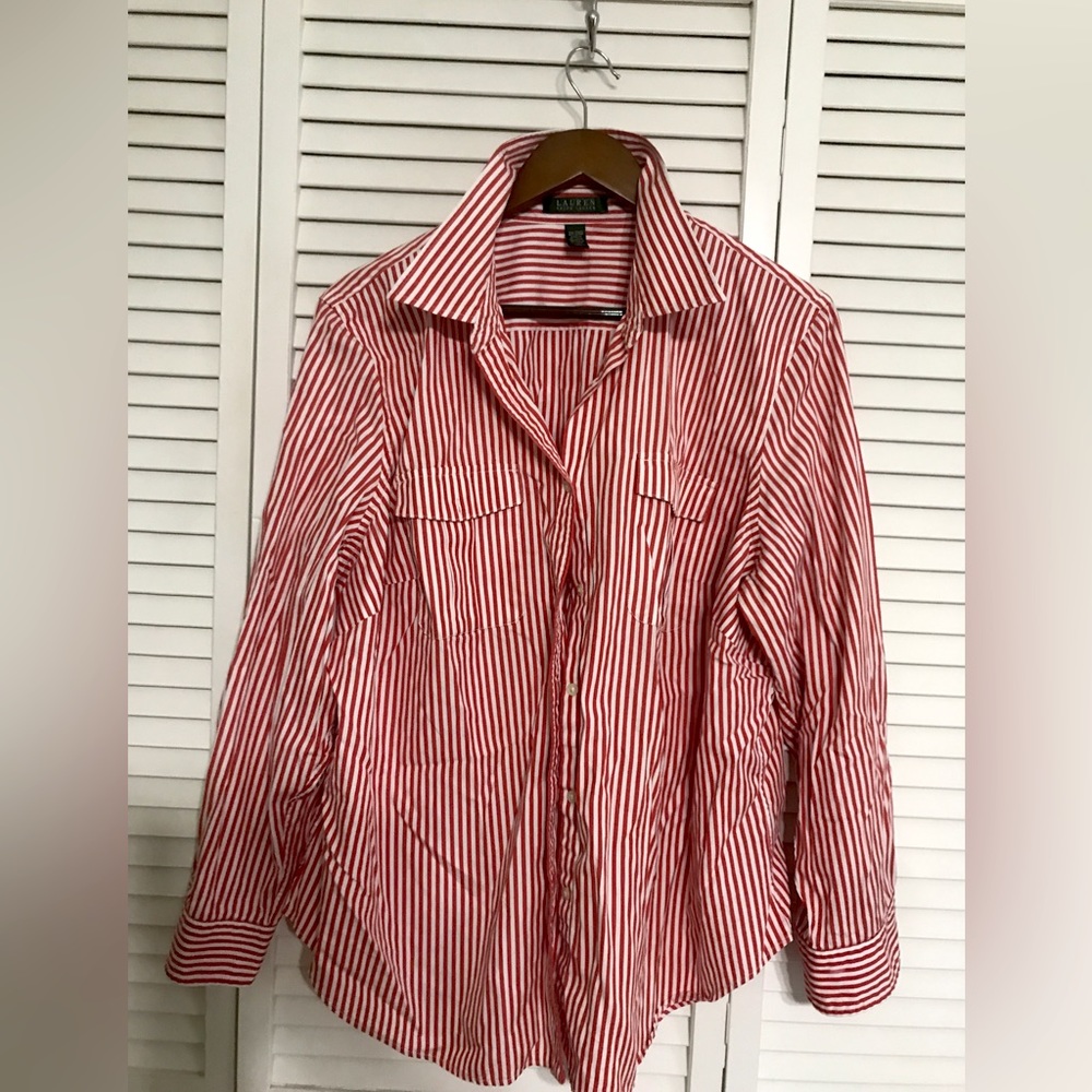 Lauren Ralph Lauren Womens Striped Button Up Top
